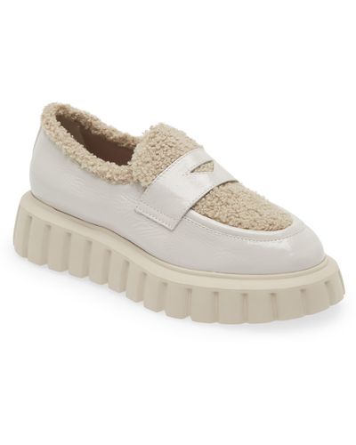 Voile Blanche Grenelle Faux Shearling Trim Platform Loafer - White