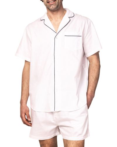 Petite Plume Contrast Piping Cotton Short Pajamas - White
