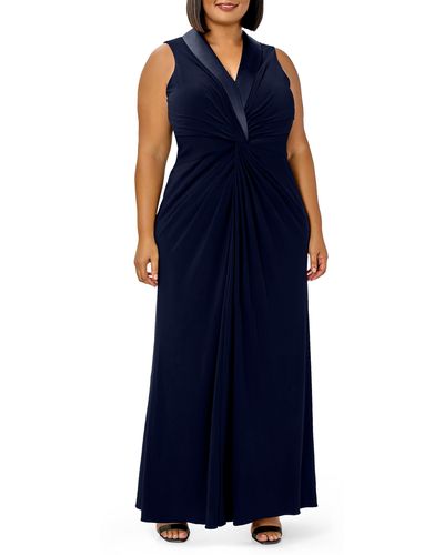 Adrianna Papell Tuxedo Matte Jersey Gown - Blue