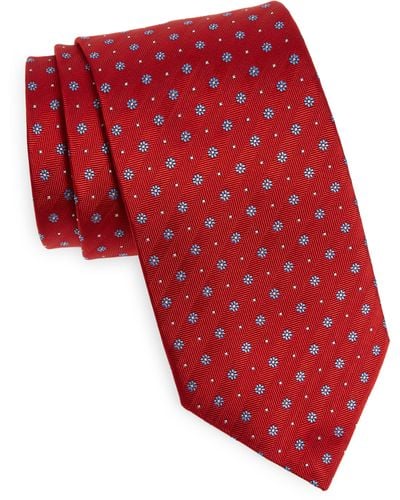 David Donahue Neat Floral Silk Tie - Red