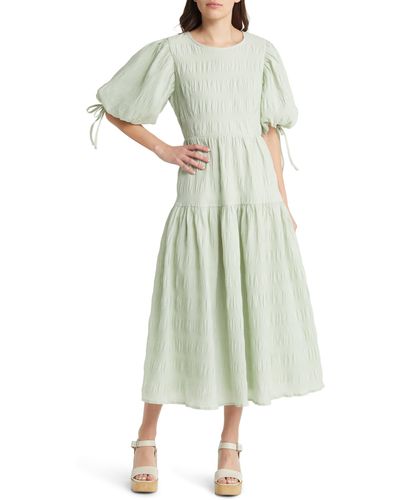 Moon River Woven Textured A-line Dress - Green