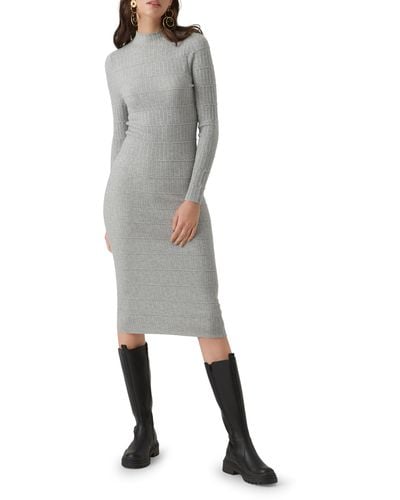 Vero Moda Lucky Long Sleeve Knit Midi Dress - Gray