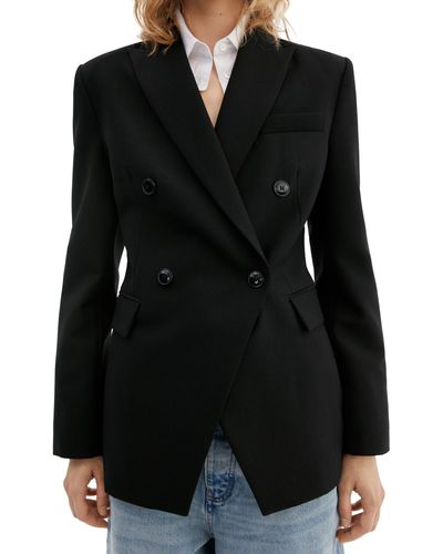 Mango Double Breasted Suit Blazer - Black
