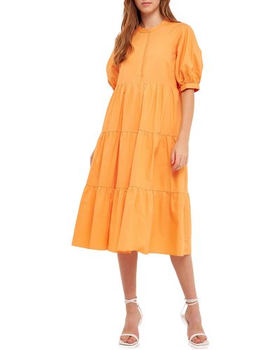 English Factory Puff Sleeve Dress - Orange