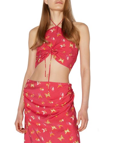 Something New Buffy Crop Halter Top - Red