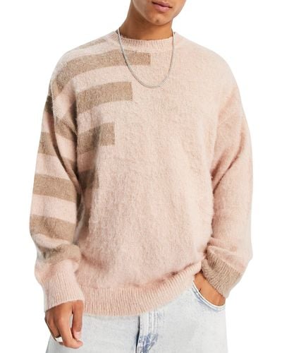 TOPMAN Stripe Sleeve Oversize Sweater - Natural