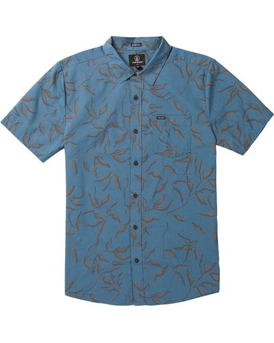 Volcom Stone Mash Short Sleeve Button-up Shirt - Blue