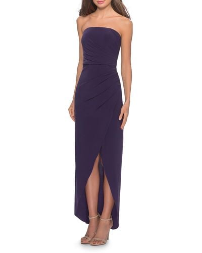 La Femme Strapless Ruched Soft Jersey Gown - Purple