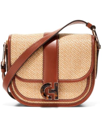 Cole Haan Mini Essentials Straw & Leather Saddle Bag - Brown