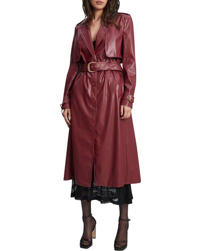 Bardot Faux Leather Trench Coat - Red
