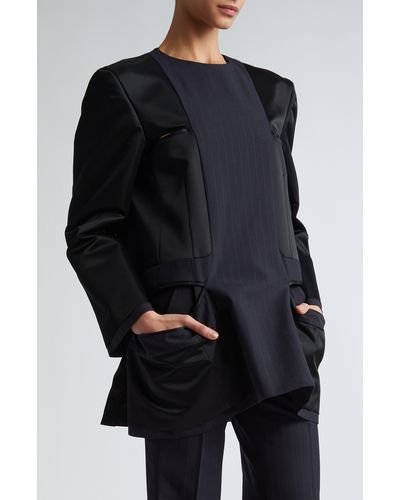Sacai Mixed Media Long Sleeve Hip Cutout Dress - Black