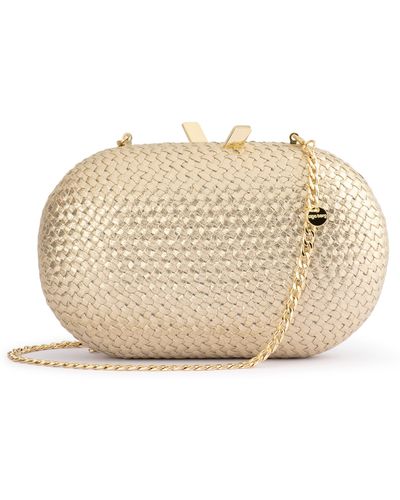 OLGA BERG Lucia Woven Oval Frame Clutch - Natural