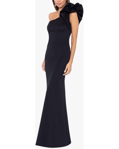 Betsy & Adam Ruffle One-shoulder Trumpet Gown - Blue