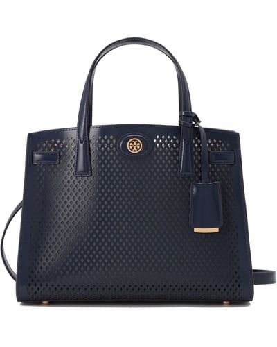 Tory Burch Small Robinson Perforated Leather Satchel - Blue