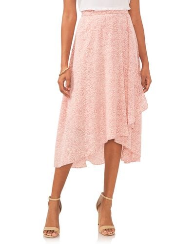 Vince Camuto Abstract Floral Print High-low Midi Skirt - Pink