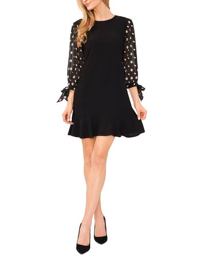 Cece Embroidered Mixed Media Shift Dress - Black