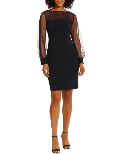 Maggy London Illusion Neck Long Sleeve Cocktail Dress - Black