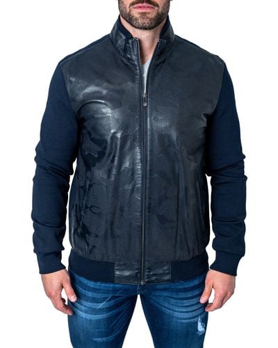 Maceoo Map Leather Blend Jacket At Nordstrom - Blue