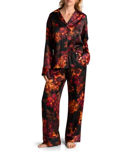 MIDNIGHT BAKERY Dylan Floral Print Satin Pajamas - Red