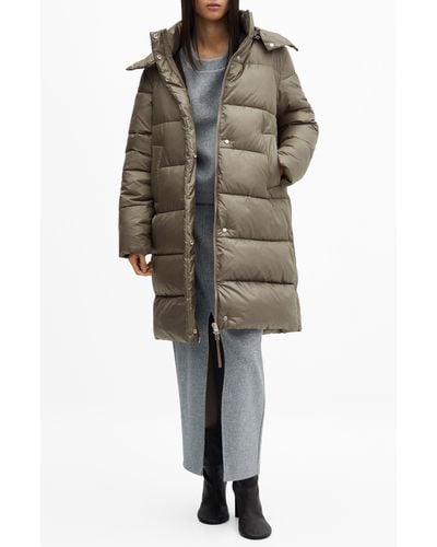 Mango Hooded Quilted Coat - Green