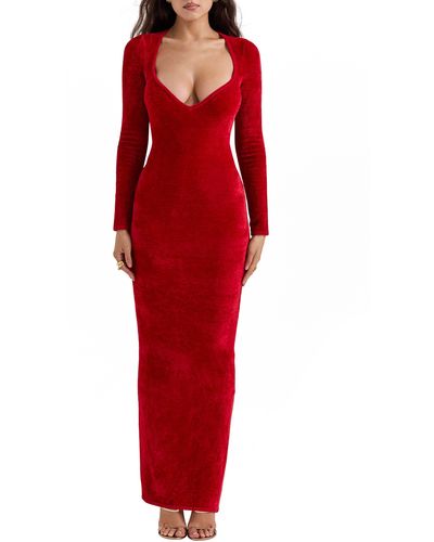 House Of Cb Aria Long Sleeve Chenille Gown - Red
