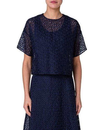 Akris Floral Embroidered Organza Top - Blue