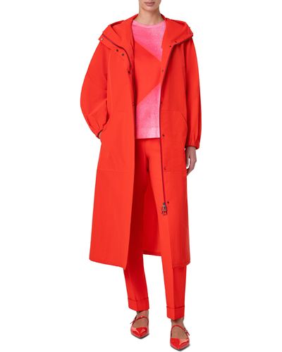 Akris Zachary Water Repellent Taffeta Hooded Long Parka - Red
