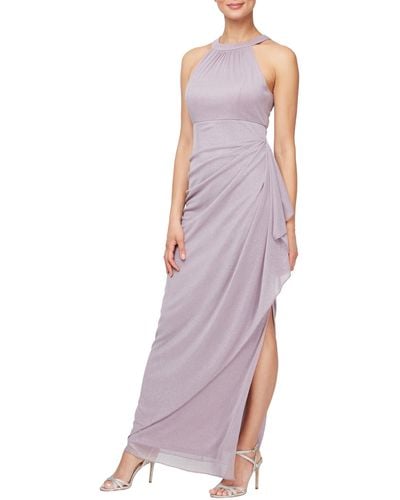 Alex Evenings Halter Glitter Formal Gown - Purple