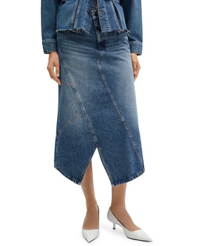 Mango Asymmetric Denim Midi Skirt - Blue