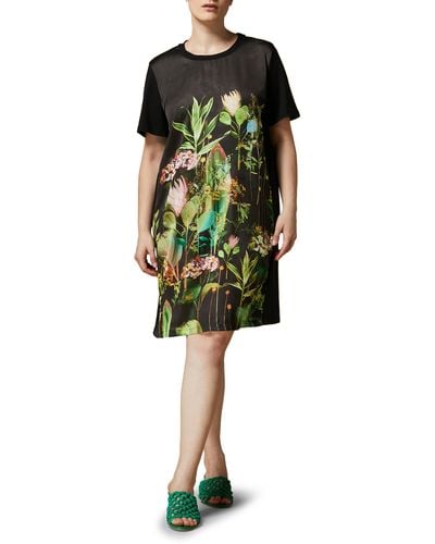 Marina Rinaldi Ezio Floral Jersey & Satin T-shirt Dress - Green