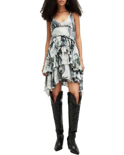 AllSaints Cavarly Valley Floral Tiered Dress - Black