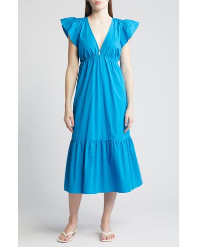 Rails Tina Flutter Sleeve Cotton Blend Midi Dress - Blue