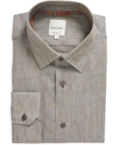 Paul Smith Tailored Fit Linen Dress Shirt - Gray