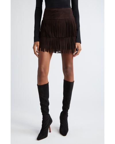Michael Kors Leather Fringe Miniskirt - Black