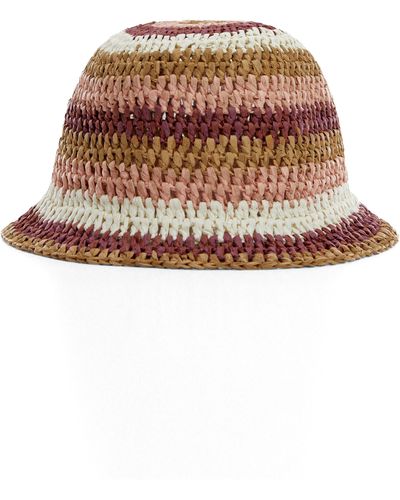 Mango Stripe Woven Straw Bucket Hat - Natural