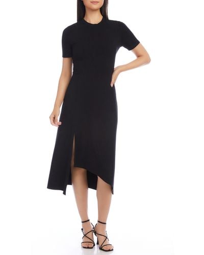 Karen Kane Asymmetric Slit Hem Midi Dress - Black