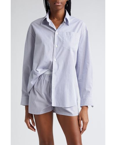 Sporty & Rich Stripe Cotton Button-up Shirt - White