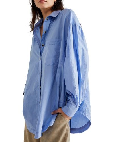 Free People Happy Hour Oversize Poplin Button-up Shirt - Blue