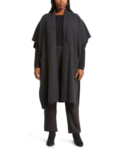 Eileen Fisher Oversize Boiled Wool Poncho - Black