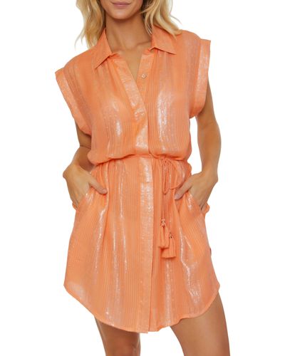 Isabella Rose Villa Metallic Belted Cover-up Shirtdress - Orange