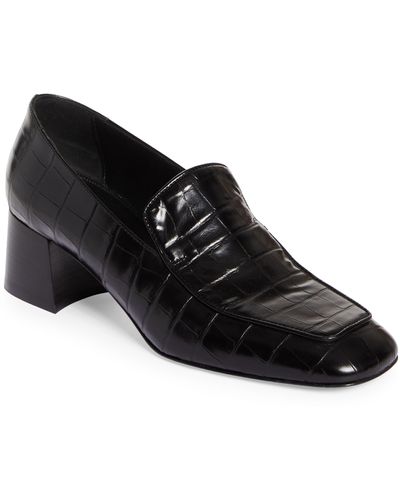 Totême The Block Heel Croc Embossed Loafer - Black