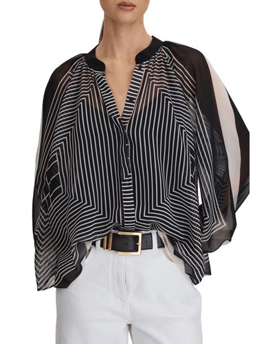 Reiss Charli Stripe Split Sleeve Top - Black