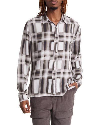 Native Youth Print Long Sleeve Lenzing Ecovero Viscose Button-up Shirt - Gray