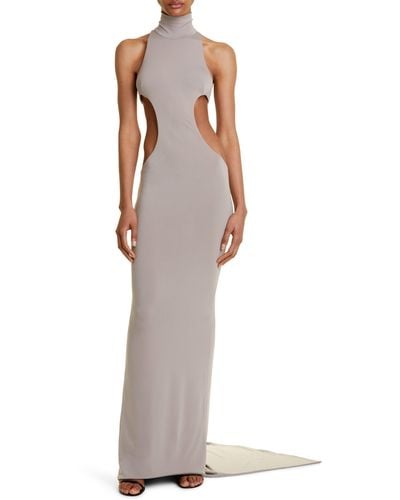 LAQUAN SMITH Mock Neck T-bar Cutout Gown With Train - Multicolor