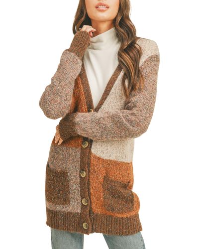 All In Favor Colorblock Longline Cardigan In At Nordstrom, Size Small - Brown