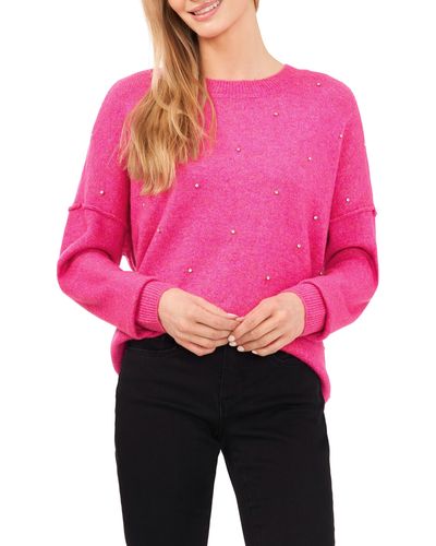 Cece Rhinestone Embellished Crewneck Sweater - Pink