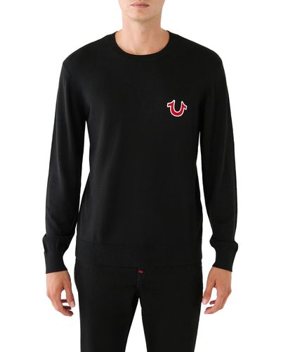 True Religion Appliquéd Crewneck Sweater - Black
