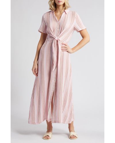 Caslon Caslon(r) Stripe Cotton Gauze Shirtdress - Pink