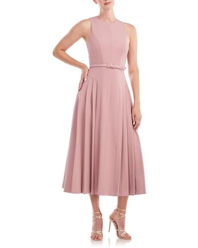 Kay Unger Leora Pleated Cocktail Midi Dress - Pink