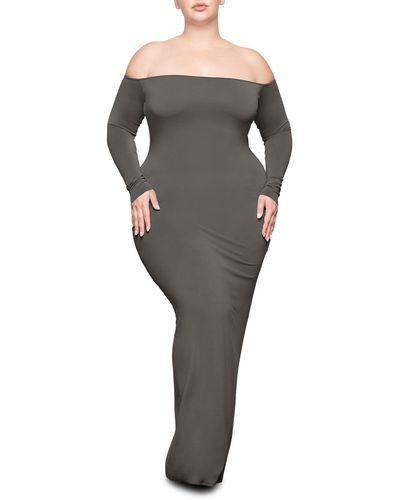 Skims Smooth Lounge Off The Shoulder Long Sleeve Dress - Gray